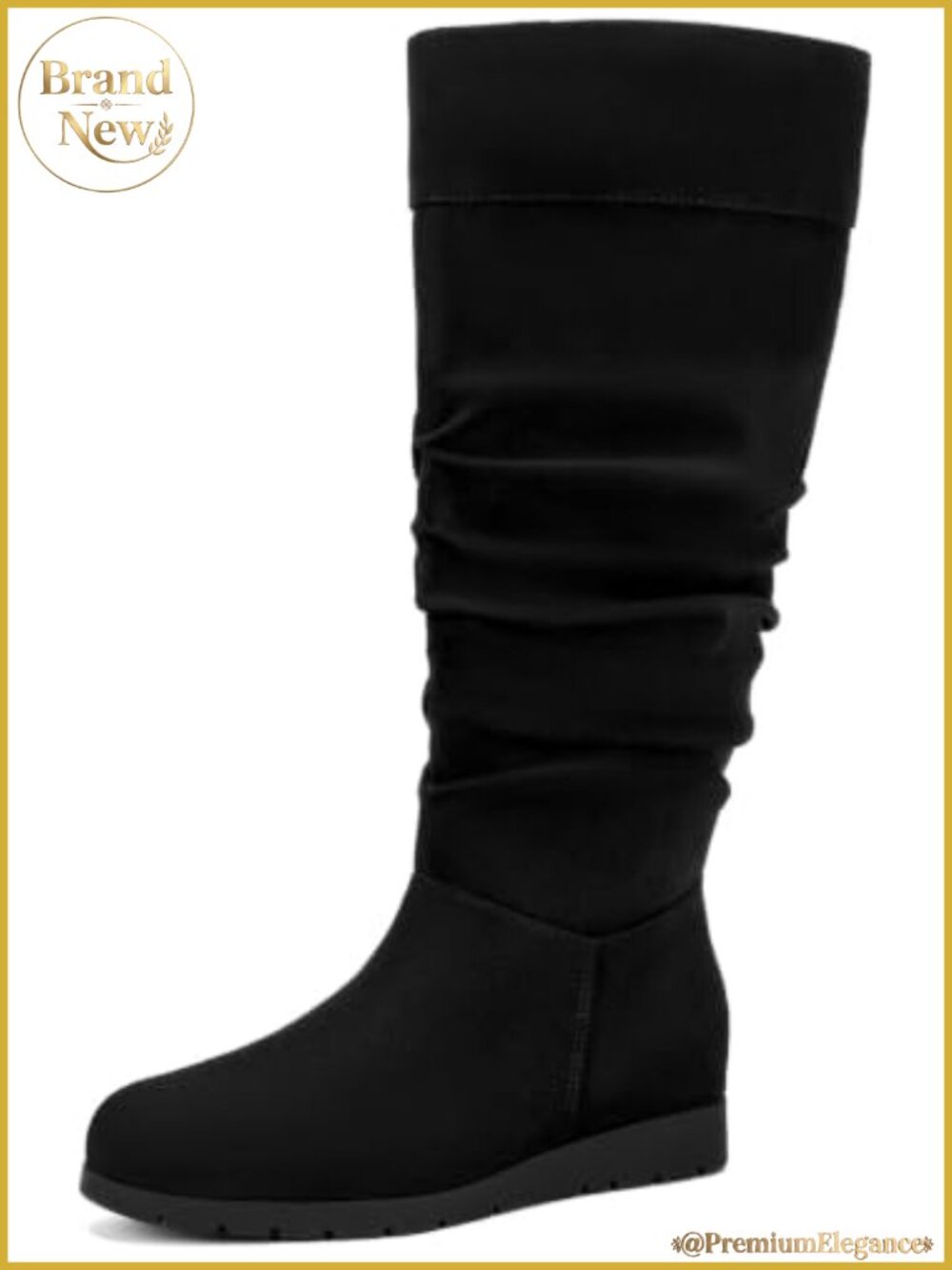 DOBOLIN Women's Wide Calf Knee High Boots Slouchy Faux Suede Wedge Boots